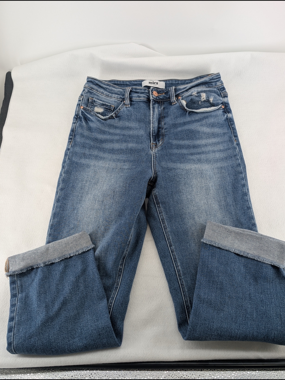 Mica Women's Blue Distressed Straight-Leg Jeans